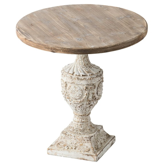 Retro Antique Round Wood Table, 30x31", Intricate Details, Natural Finish Tabletop, Magnesium Oxide & Fir Wood, Home Decor Item Vintage 30x31" Base, Medallion ,