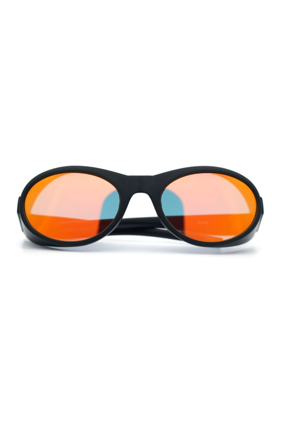Retro Apocalyptic Oval Deep Windbreaker Side Visor Plastic Sunglasses [Matte Black - Orange Mirror]