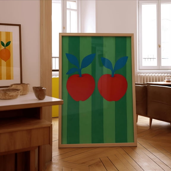 Retro Apple Poster Colorful Kitchen Wall Art Fruit Decor, Stretched Canvas 8x10in