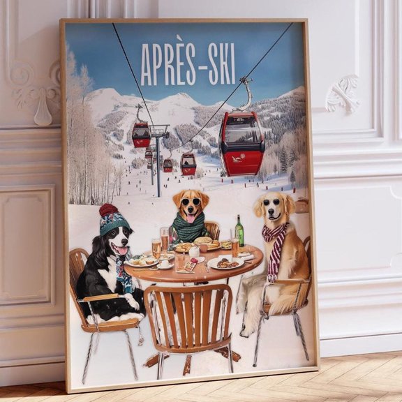 Retro Après Ski Wall Art, Magazine Cover Print, Cute Dogs Wall Art, Vintage Ski Lodge Wall Decor, Winter Wall Art Winter Wall Art, Modern Wall Decor, 8x12 UNFRAMED