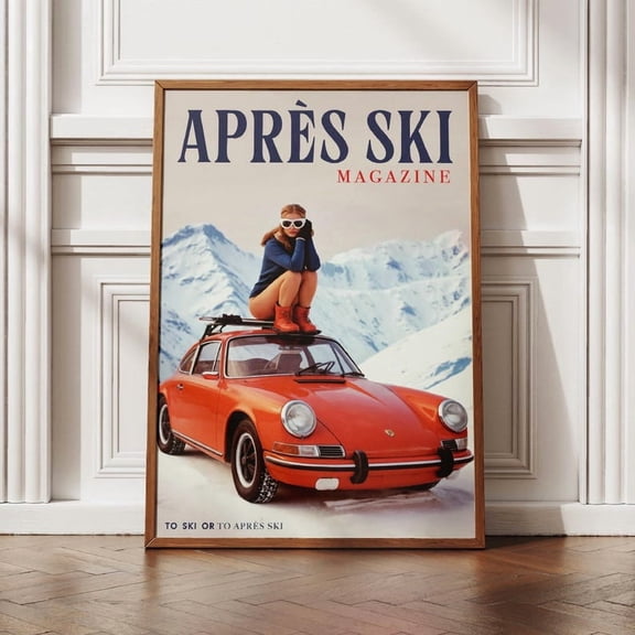 Retro Après Ski Wall Art Vintage Winter Magazine Cover Retro Car Print Funky Skiing Poster Cozy Snow Lodge Decor 12x18 UNFRAMED