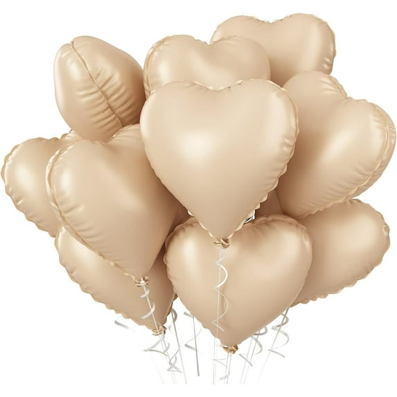 Retro Apricot Heart Balloons, 10PCS Beige Caramel Foil Heart Shape Balloons, 18inch Sand White Love Foil Balloons for Helium Nude Neutral Balloon for Brithday, Valentines Day, Baby Shower Decorations
