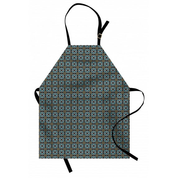 Retro Apron Abstract Floral Motifs Ornamental and Old Fashioned Mosaic Tile Pattern Vintage Style, Unisex Kitchen Bib Apron with Adjustable Neck for Cooking Baking Gardening, Multicolor, by Ambesonne