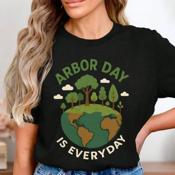 Retro Arbor Day Is Everyday Graphic T-Shirt - Eco Friendly Nature Lover Tree Planting Earth Day Unisex Short Sleeve Tee - Vintage Style Environmental Awareness Apparel