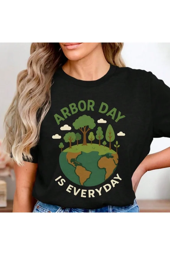 Retro Arbor Day Is Everyday Graphic T-Shirt - Eco Friendly Nature Lover Tree Planting Earth Day Unisex Short Sleeve Tee - Vintage Style Environmental Awareness Apparel