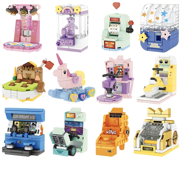 Retro Arcade & Amusement Machine Building Blocks Set, Game Room Collectible Models, Creative Birthday Gift, Home Office Table Centerpiece 12 Packs