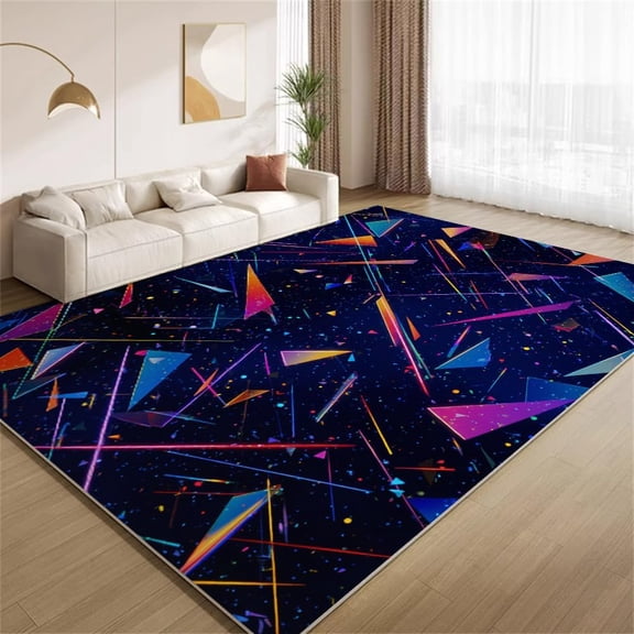Retro Arcade Area Rugs, Purple Geometry Graffiti Carpet, Washable Non Slip Low Pile Soft Rug for Living Room Bedroom Decor Mat 3ftx5ft
