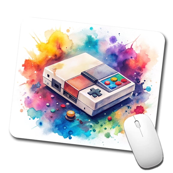 Retro Arcade Console System Watercolor Mouse Pad Low Profile Gaming Mat