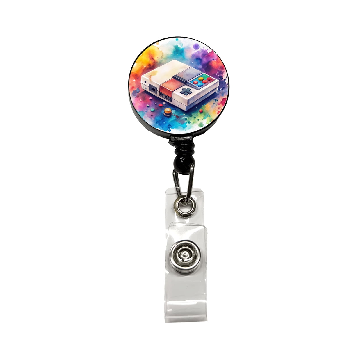 Retro Arcade Console System Watercolor Retractable Reel ID Badge Key ...