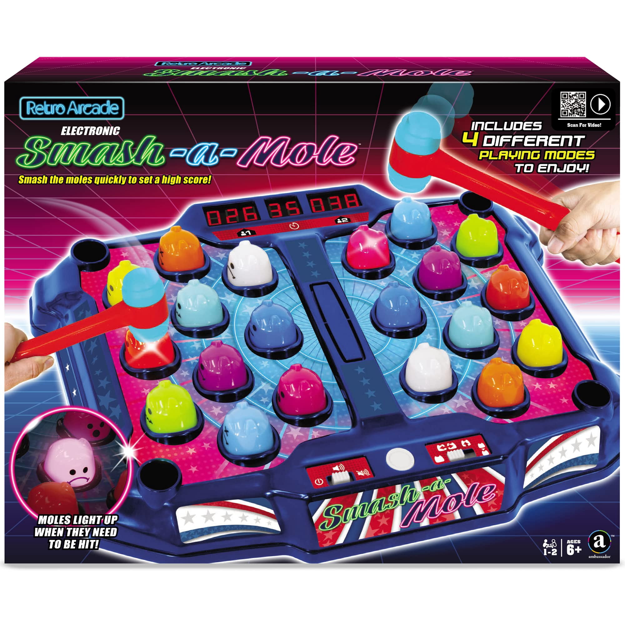 Winning Elektronische Arcade Smash-A-Mole – Licht, Geluid, 4 Spelmodi, Met 2 Hamers