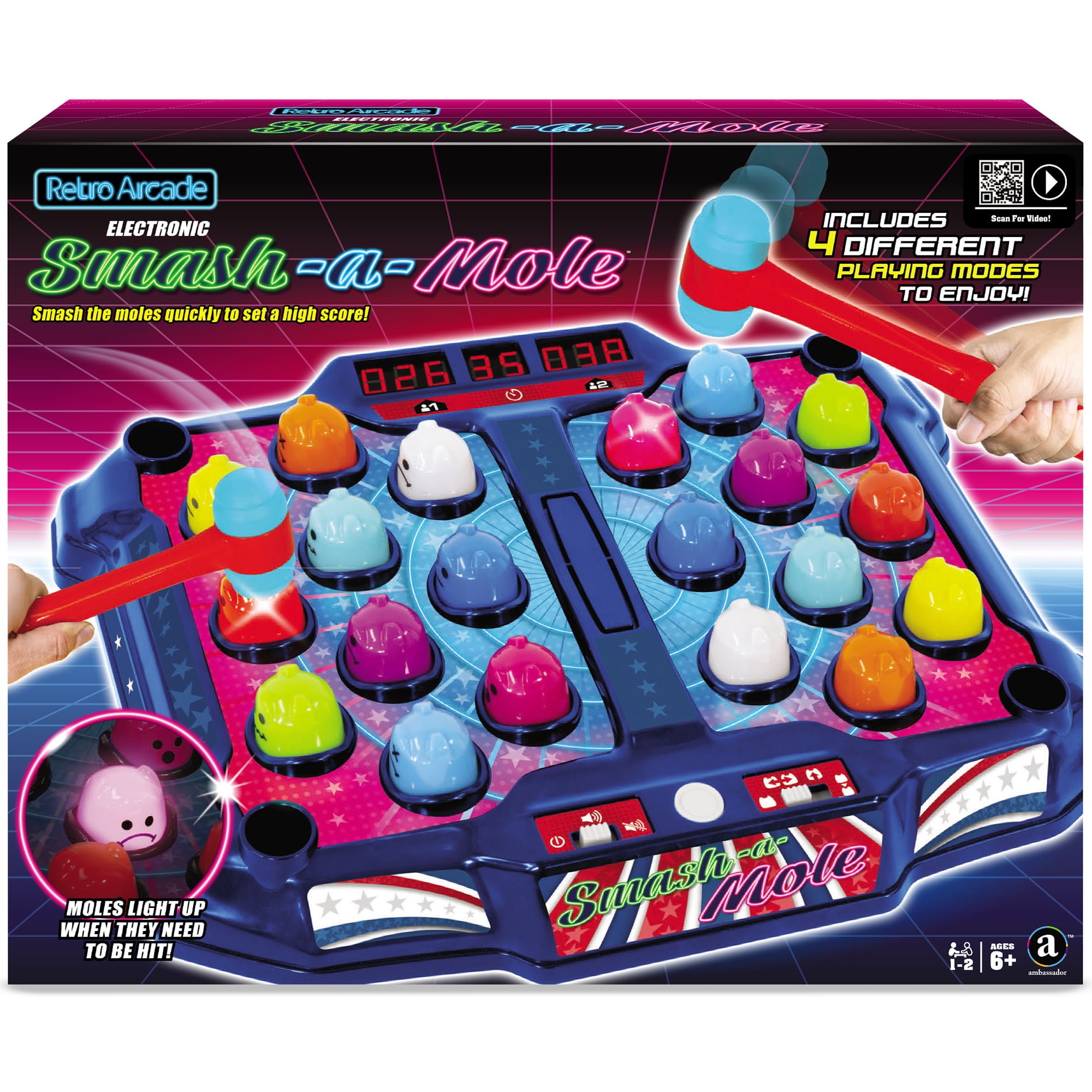 Retro Arcade Blue Electronic Smash-A-Mole Tabletop Game with LED Scoreboard