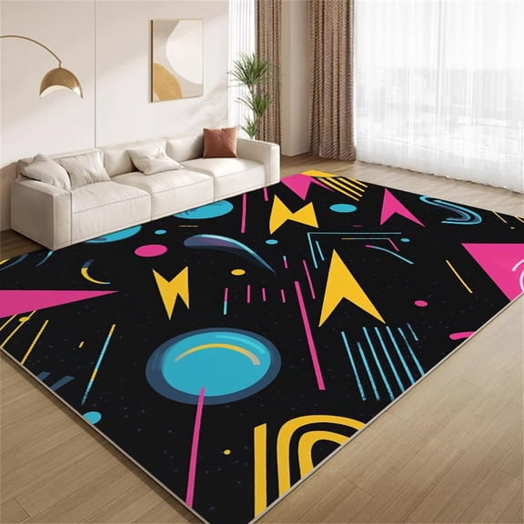 Retro Arcade Game Area Rugs, Colorful 90s Carpet, Washable Non Slip Low Pile Soft Rug for Bedroom Living Room Decor Mat 5ftx7ft