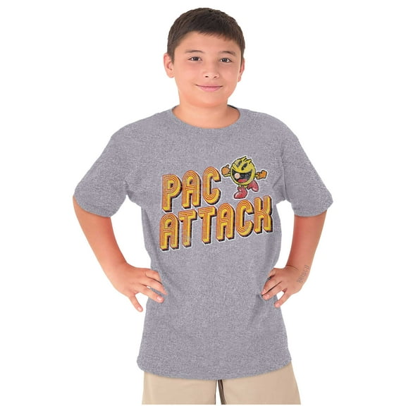 Retro Arcade Game PACMAN Pac Attack Crewneck T Shirts Boy Girl Teen Brisco Brands L