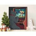 Retro Arcade Gaming Cat Wall Art Print, Vintage Video Game Feline And ...