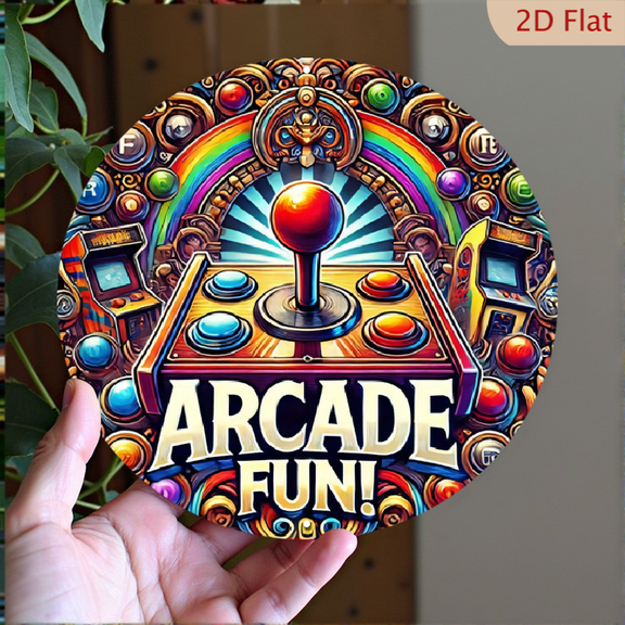 Retro Arcade Gaming Round Aluminum Wall Art 8x8 Inch Decorative Metal Sign Vibrant Nostalgia Wall Decor for Game Room or Home Office