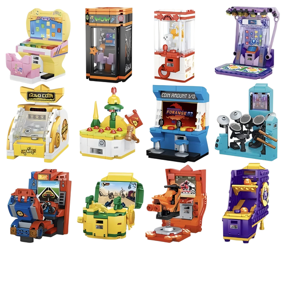 Retro Arcade Machine Mini Building Blocks Set, Classic Game Room Collectible Models, Creative Birthday Gift, Home Office Table Centerpiece