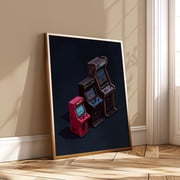Retro Arcade Machines Pixel Art 80s Gaming Wall Decor for Gamers, Stretched Canvas 8x10in
