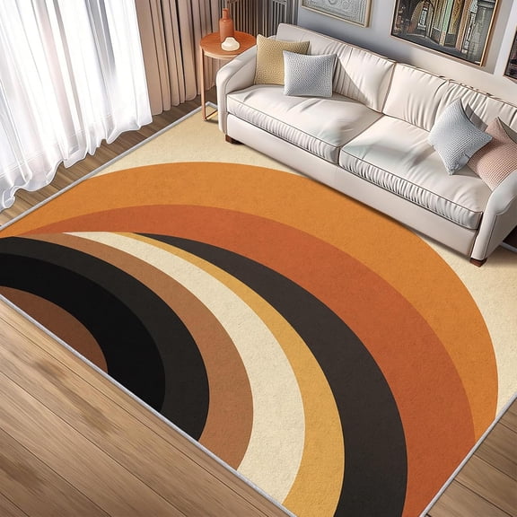 Retro Arch Area Rug, 70s Minimalist Abstract Pattern Carpet, Washable Non Slip Low Pile Soft Thin, Living Room Bedroom Study Office Entrance Home Decor Mat 5x8ft