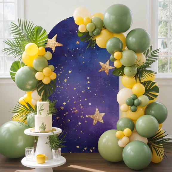 Retro Arch Backdrop Cover, 5FT, Dream Gold Star Universe Space Starry Sky Farmhouse Spandex Arch Covers Double-Sided Backdrop for Wedding Birthday Party Photo Background Decoration