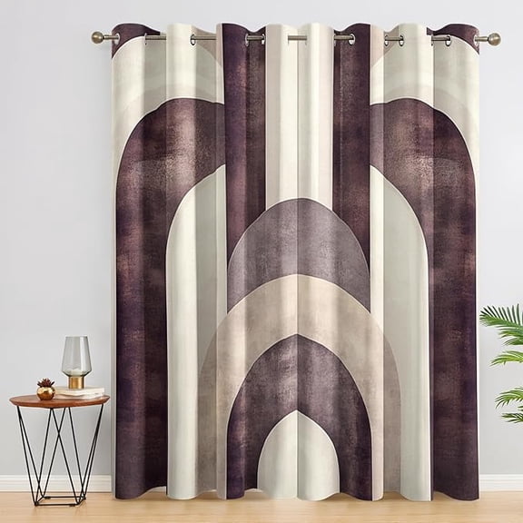 Retro Arch Curtains for Bedroom Decor, Vintage Neutral Arc Pattern Design Blackout Drapes, Boho Geometric Curtains for Living Room 42"W x 63"L (Pack of 2)