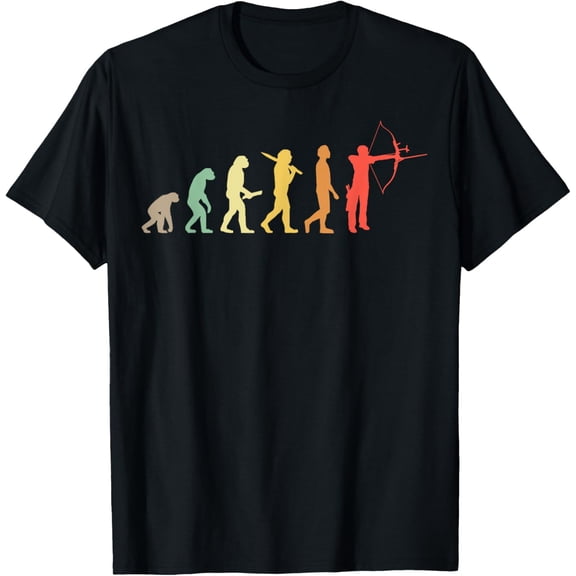 Retro Archery Evolution Gift For Archers & Bowmen T-ShirtMen and women, Black T-shirt, size: Extra large