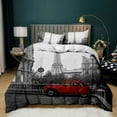 Retro Architectural Duvet Cover Woman In Red Dress Plays The Violin At