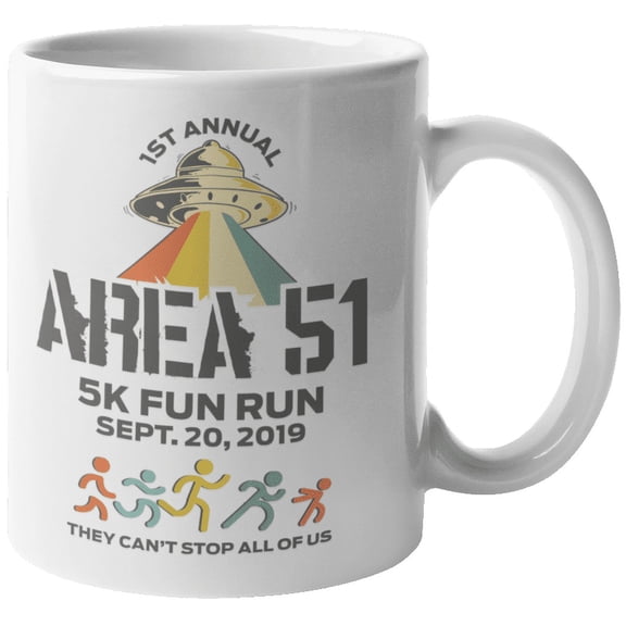 Retro Area 51 5K Fun Run UFO Sci-Fi or Alien Lover Coffee & Tea Mug, 11oz, White