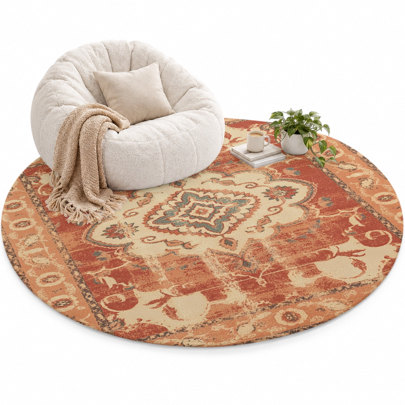 Retro Area Rug 6', Tribal Boho Soft Mat Non-Slip Silicone Backing ...