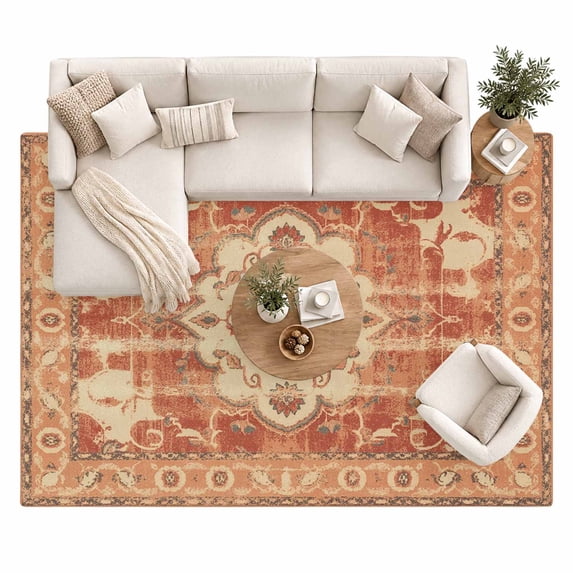 Retro Area Rug 8'x10', Tribal Boho Large Area Rugs Non-Slip Silicone ...