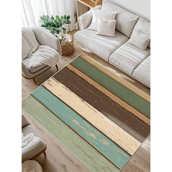 Retro Area Rug for Bedroom 5x7 Ft Green Brown Striped Antique Wood Background Super Soft fuzzy Throw Rug Non-Slip Fluffy Plush Indoor Floor Carpet for Living Room Nursery Home Decor