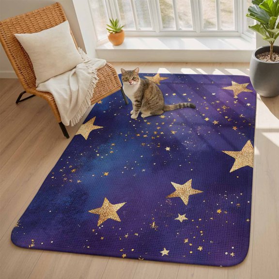 Retro Area Rugs for Living Room 5x6, Dream Gold Star Universe Space Starry Sky Farmhouse Washable Area Rug with Non Slip Backing, Stain Resist Carpet for Bedroom, Dining Room, Entryway, Entrance