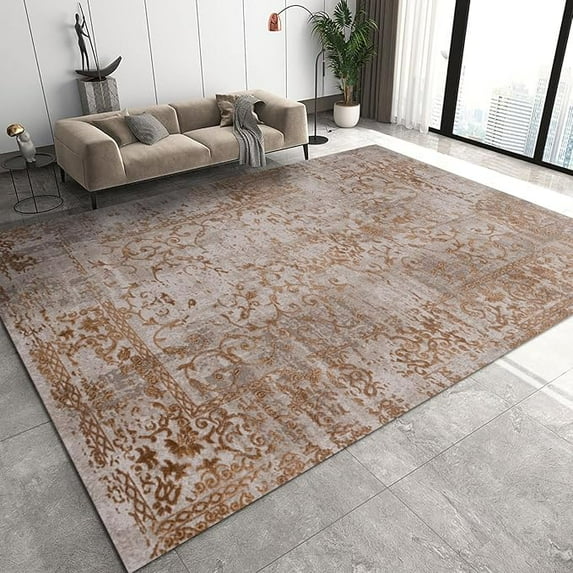 Retro Area Rugs, Modern Distressed Brown Print Soft Fluffy Bedroom Rug, Non-Slip Non-shedding Machine Washable Living Room Rug, For Office Study Corridor Entrance Mat 5 x 6ft