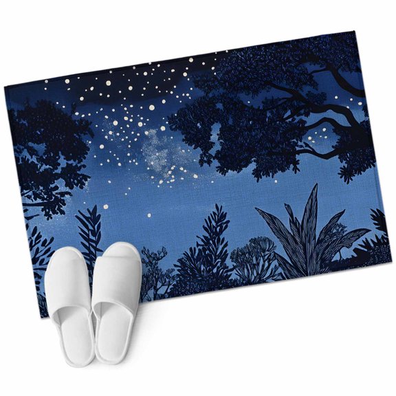 Retro Area&nbsp;Rug 2x3ft Starry Sky Night Forest Tree Shadows Pastoral Non-Slip&nbsp;Washable Square&nbsp;Rugs Soft Felt Indoor Floor Mat for Bedroom Kitchen Living Room Bathroom