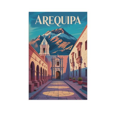Retro Arequipa Peru City Travel Poster Featuring Santa Catalina And Misti Volcano Print Poster