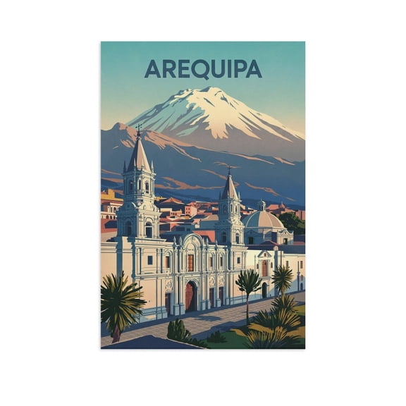 Retro Arequipa Poster Vintage Peru Tourism Art with Scenic Landscapes Canvas Poster