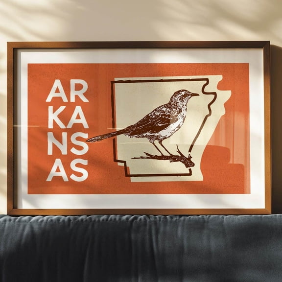 Retro Arkansas Print: Mockingbird Poster Natural State Outdoors Wall Art