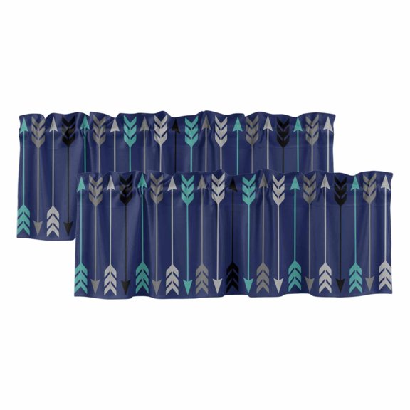 Retro Arrows 2 Panels Kitchen Valance, Green Black Gray Arrows Blue Background Curtains Valances for Small Windows Rod Pocket Window Treatments for Living Room Bedroom 42" W x 12" L