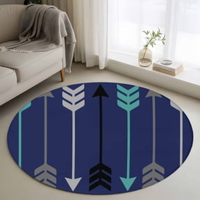 Retro Arrows 3FT Round Area Rugs Green Black Gray Arrows Blue Background Soft Small Round Rug Non-Slip, Ultra-Thin Indoor Circle Carpet for Bedroom Entryway Kitchen Bathroom