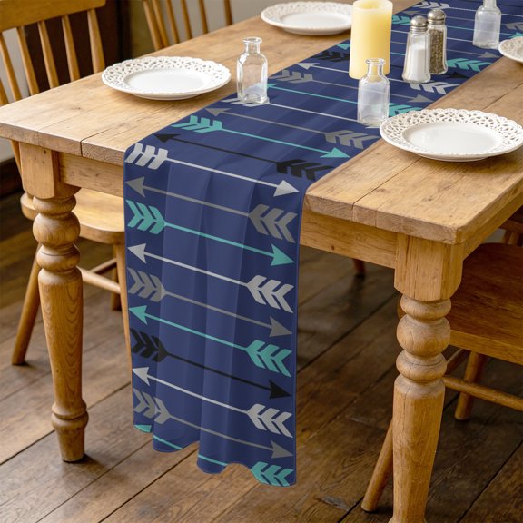 Retro Arrows 4.5ft Cheesecloth Table Runner for Wedding 19"x55", Green Black Gray Arrows Blue Background Kitchen Dinner Sheer Tulle Chiffon Dresser Scarf, Holiday Party Decorations