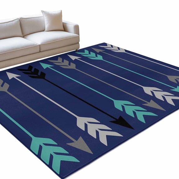 Retro Arrows 6x9ft Non Slip Area Rug Green Black Gray Arrows Blue Background Washable&nbsp;Soft Area Rugs for Living Room, Indoor&nbsp;Circle Carpet for Bedroom Dining Room Kitchen