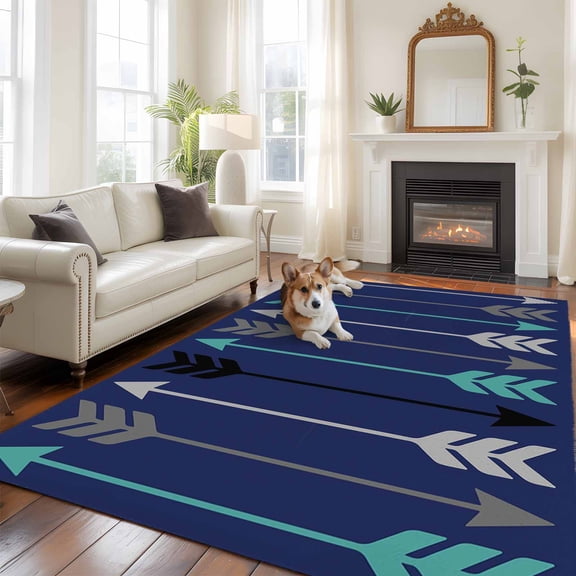 Retro Arrows Area Rugs 5x7 ft Green Black Gray Arrows Blue Background Washable Rug Non Slip Indoor Carpet Absorbent Floor Mat for Living Room Bedroom Dining Room