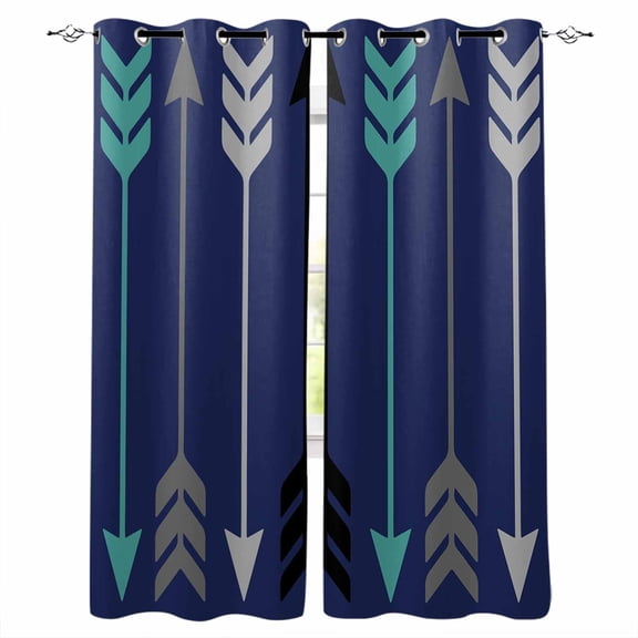 Retro Arrows Blackout Curtains 45 Inch Length Green Black Gray Arrows Blue Background Thermal Insulated Window Curtain Window Drapes 2 Panels for Bedroom Living Room 52"Wx45"L