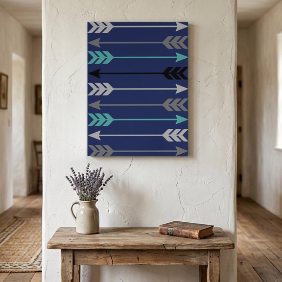 Retro Arrows Canvas Wall Art for Living Room Bedroom Bathroom, Green Black Gray Arrows Blue Background Canvas Art Wall Decor, Artwork for Walls Home Office Decor, 8"x12"