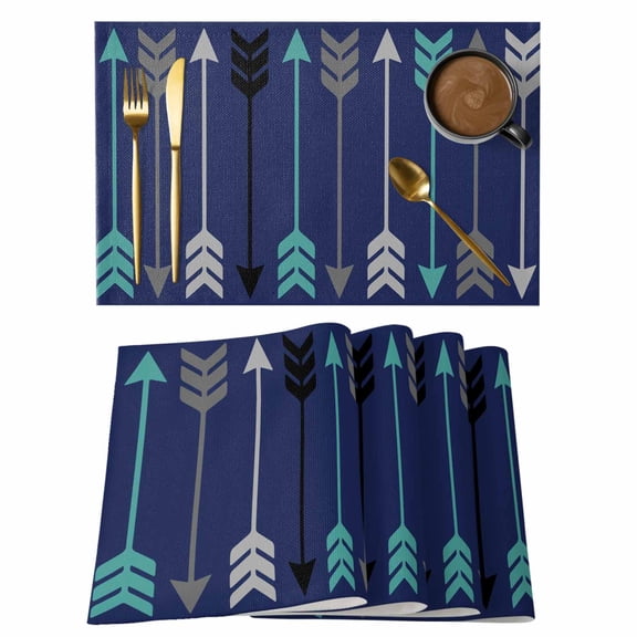 Retro Arrows Cotton Linen Placemats Set of 1, Green Black Gray Arrows Blue Background Washable Table Place Mats Heat Insulating Placemat for Dining Room Kitchen Daily Use 13 x 19 Inch