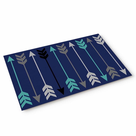 Retro Arrows Door Mat Green Black Gray Arrows Blue Background Non Slip Absorbent Entrance Mat Washable Low Profile Indoor Doormat for Front Door Entryway Entry 16"x24"