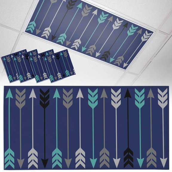 Retro Arrows Fluorescent Light Covers Green Black Gray Arrows Blue Background Magnetic Light Filters Ceiling Lighting Panel Shade for Classroom Office Home 2 x 4 ft, 4 Pack