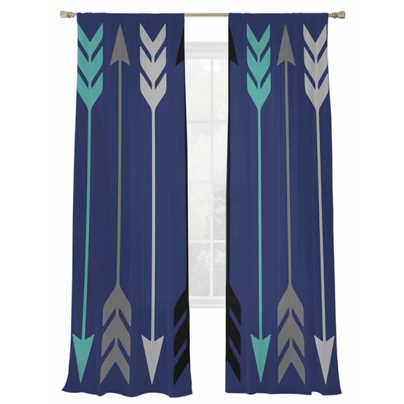 Retro Arrows Sheer Curtains 2 Panels Set Green Black Gray Arrows Blue Background Sheer Window Curtains Light Filtering Rod Pocket Voile Drapes for Bedroom Living Room 52"X96"