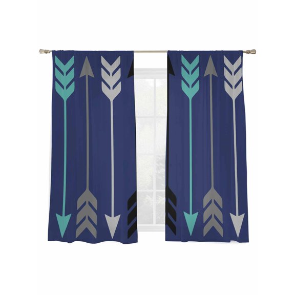 Retro Arrows Sheer Curtains 2 Panels Set Green Black Gray Arrows Blue Background Sheer Window Curtains Light Filtering Rod Pocket Voile Drapes for Bedroom Living Room 52"X72"