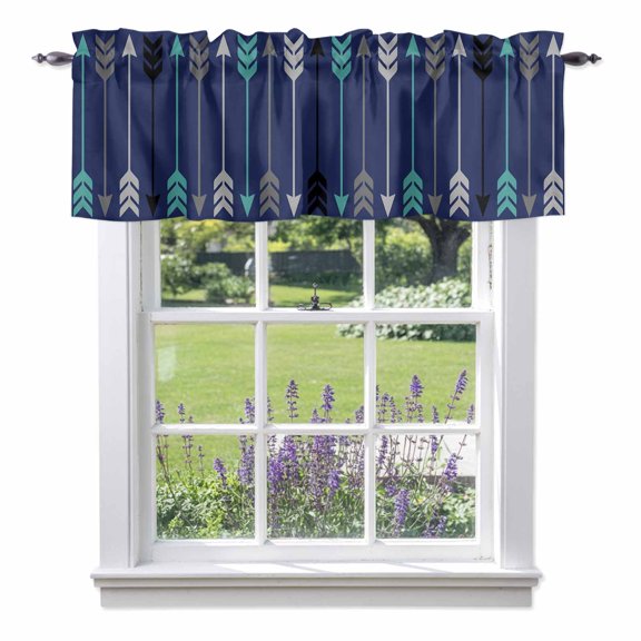 Retro Arrows Valance Curtain for Windows Green Black Gray Arrows Blue Background Rod Pocket Curtain Valances Short Window Treatments Panels for Kitchen Bathroom Laundry Room Basement 42 x 12 Inch