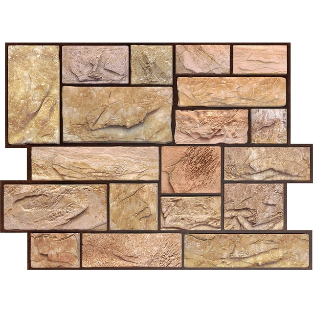 RetroArt 3D Wall Panels, Stacked Natural Limestone in Light Brown, PVC